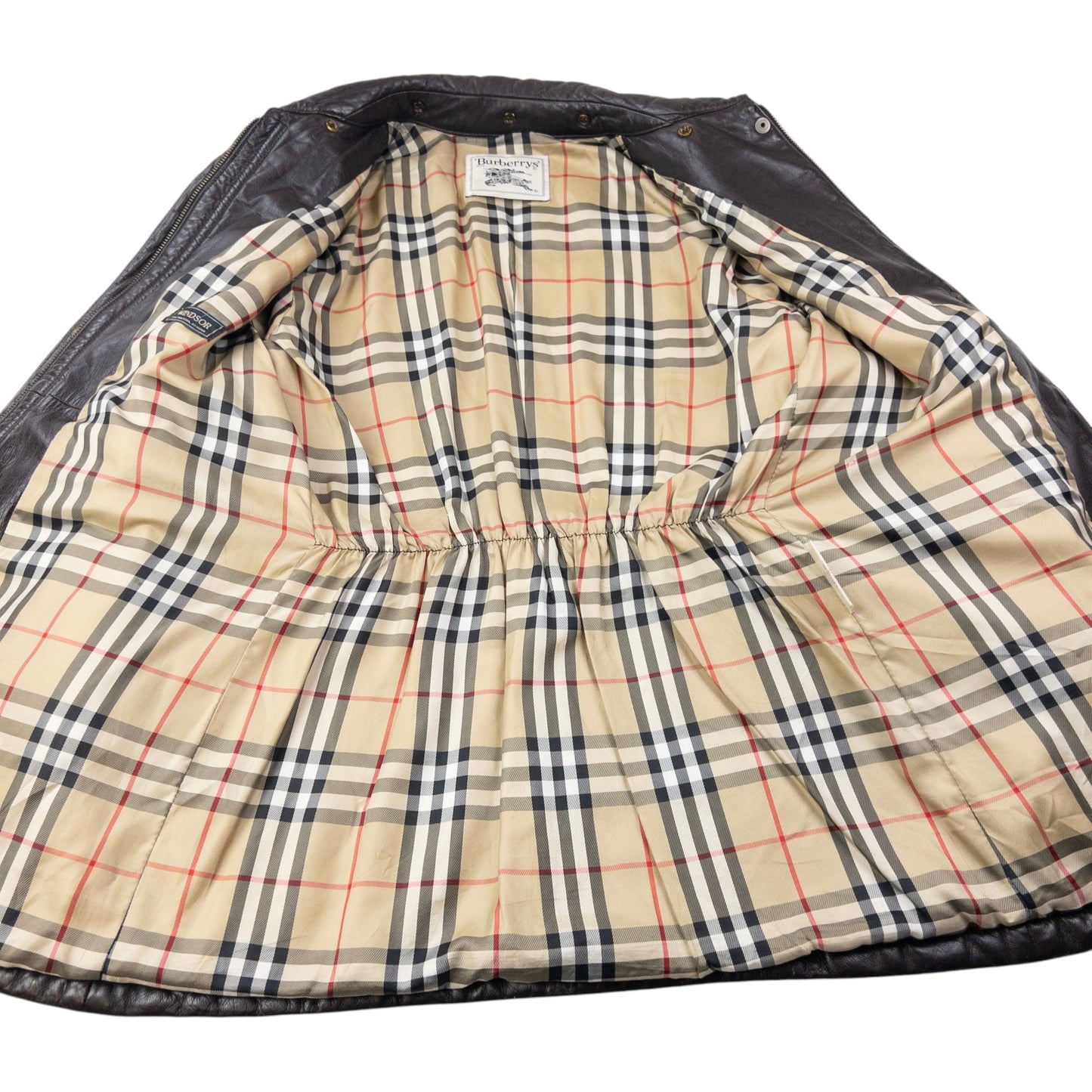 Vintage 80s Burberry Nova Check Lined Leather Jacket Womens Size XL | XL, Brown