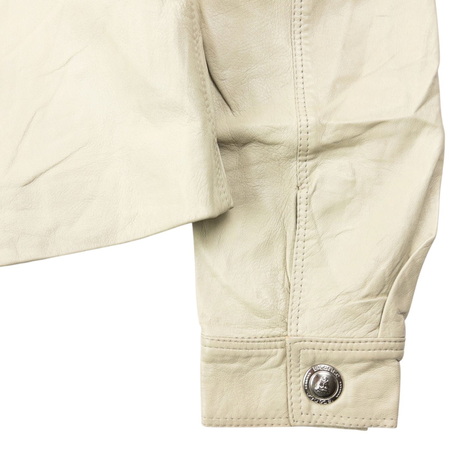 Vintage 90s Versace Istante Cropped Leather Jacket Womens Size S | Small, Cream