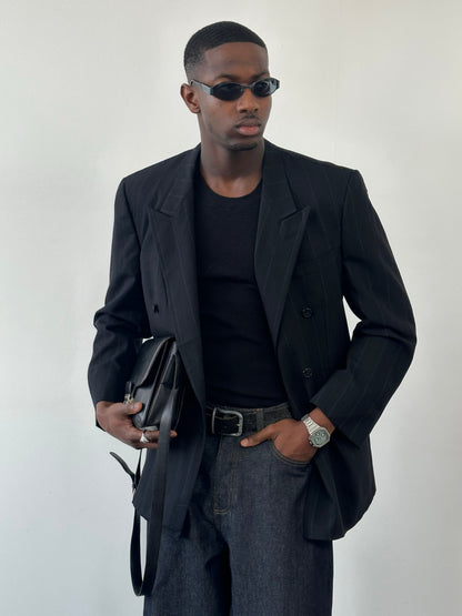 Christian Dior Monsieur 1980s pure wool double-breasted blazer in size 44L/XL, featuring a classic tailored fit and timeless style.
