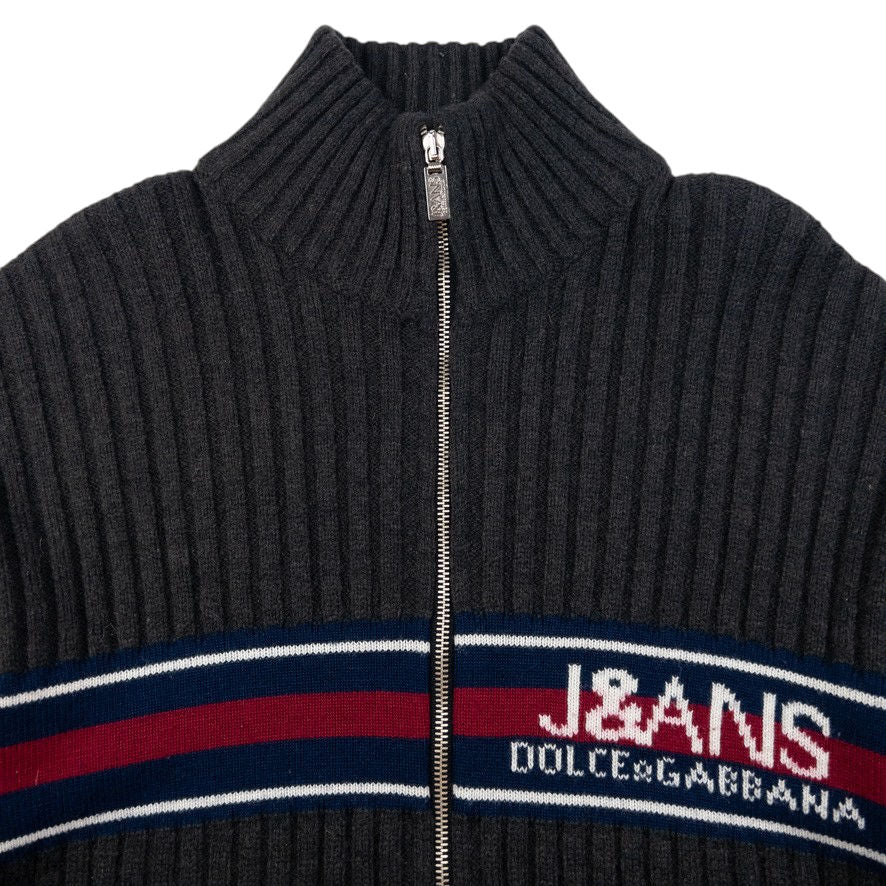 Vintage Dolce & Gabbana Ribbed Knit Zip Up Wool Jumper Size M