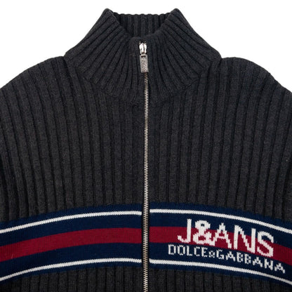 Vintage Dolce & Gabbana Ribbed Knit Zip Up Wool Jumper Size M