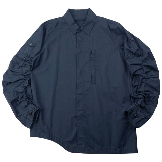 Vintage 1999 Maharishi Asymmetric Elastic Sleeve Button Up Shirt Size S | Small, Navy
