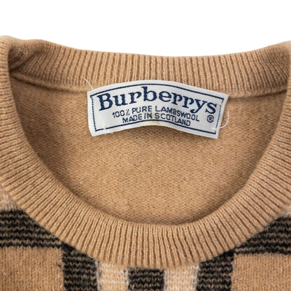 Vintage 90s Burberry Nova Check Wool Jumper Womens Size M | Medium, Beige