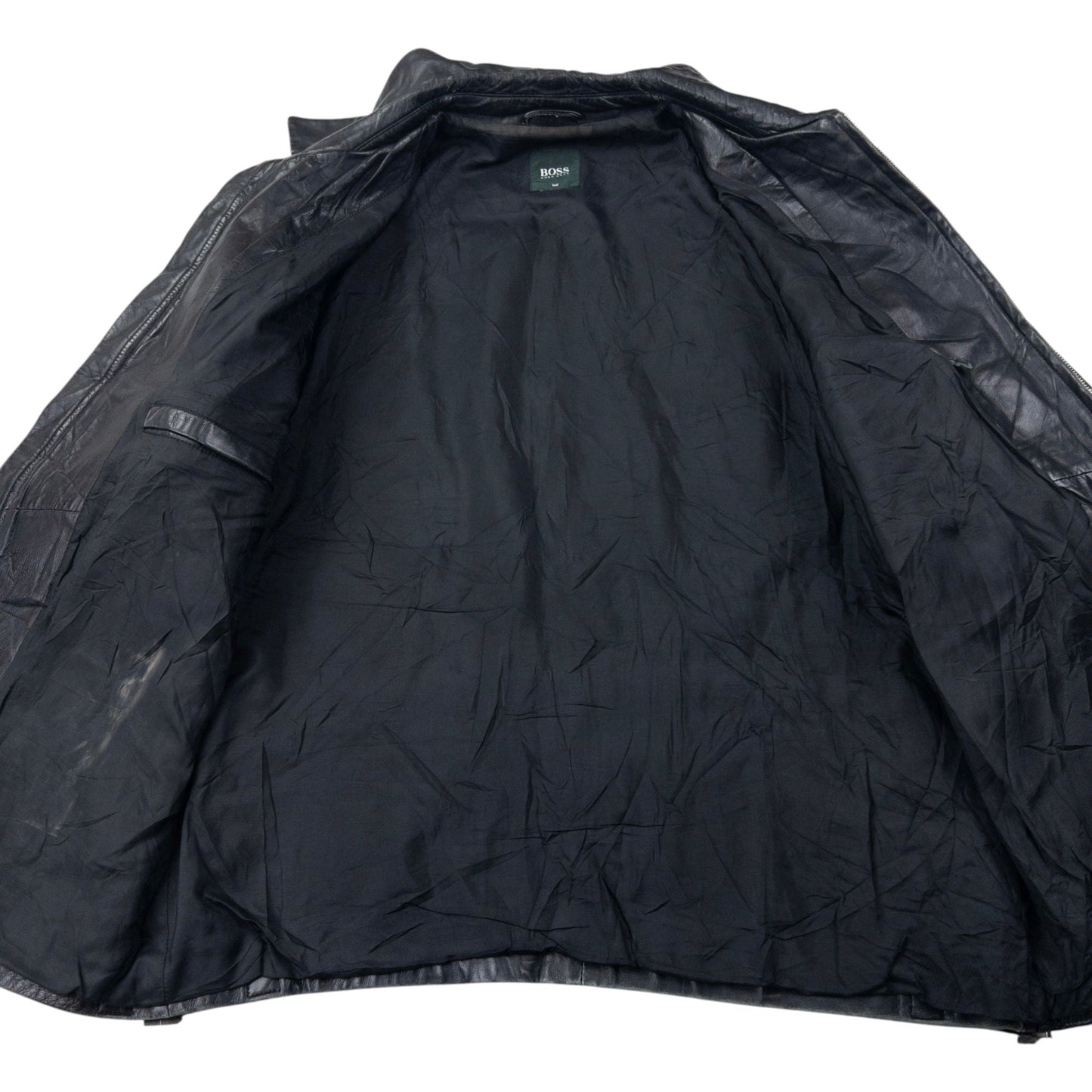 Vintage Hugo Boss Zip Up Leather Jacket Size L