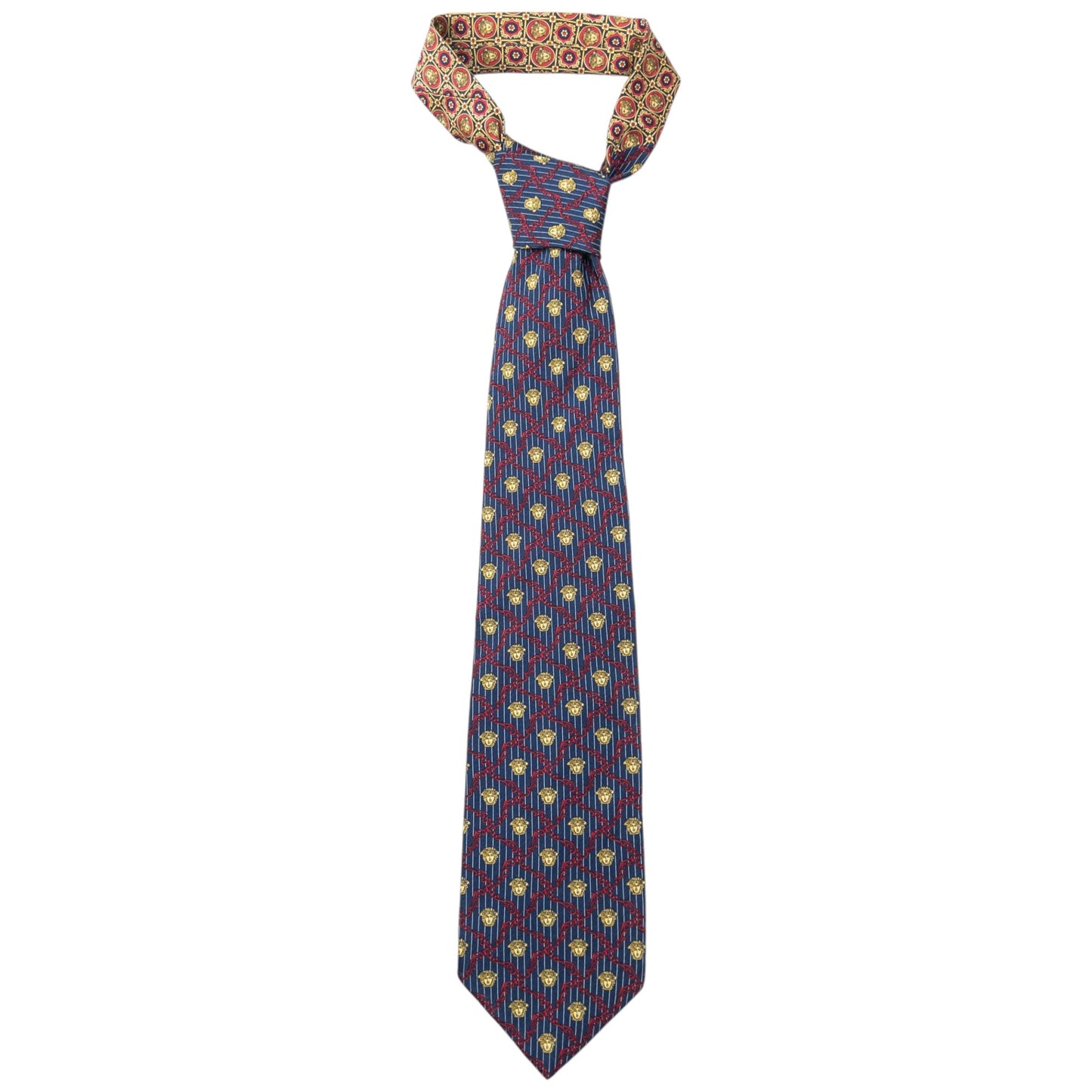 Vintage 90s Gianni Versace Medusa Pattern Silk Tie | O/S, Blue, Red, Gold