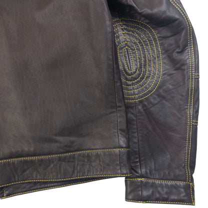 Vintage 90s Hugo Boss Contrast Stitching  Leather Jacket Size L | Large, Brown