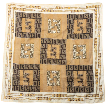 Vintage 2000s Fendi Monogram Chain Print Silk Scarf | O/S, Brown, Beige