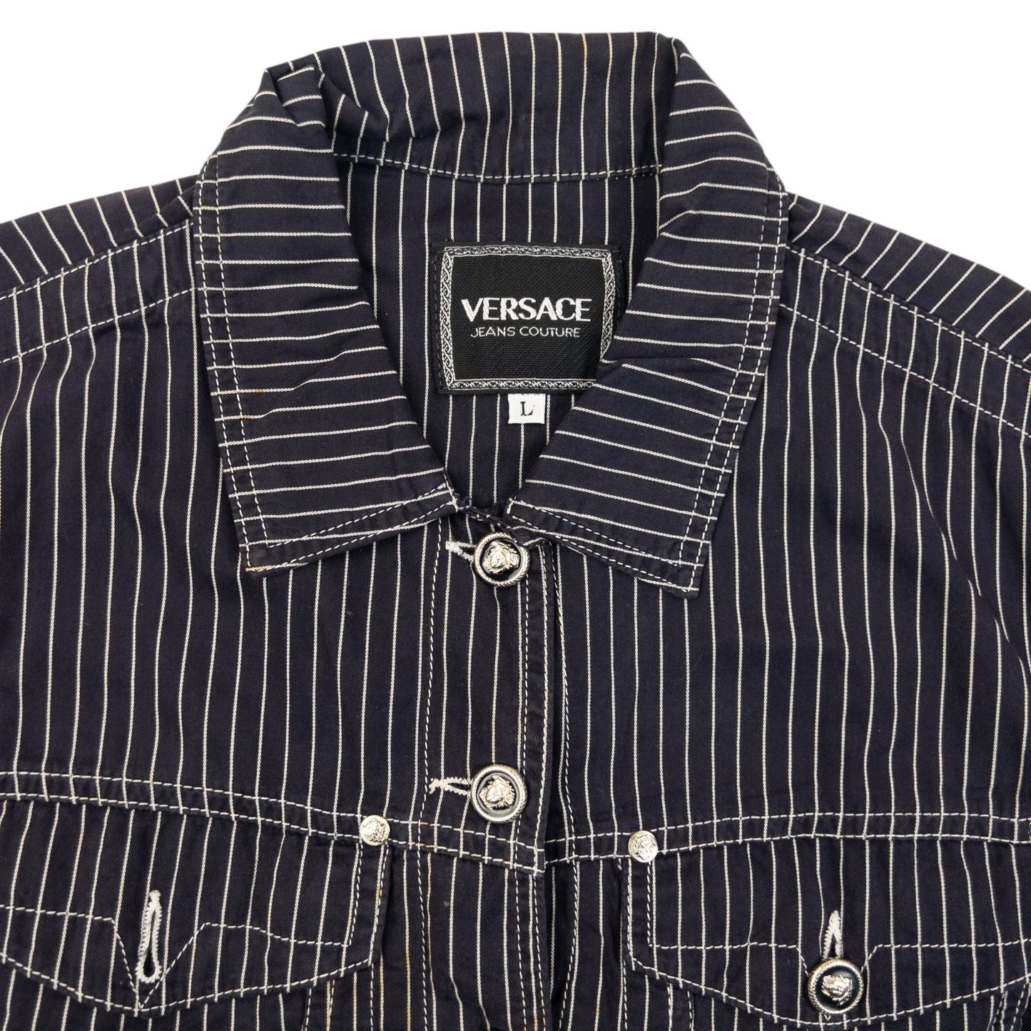 Vintage 2000s Versace Jeans Couture Striped Jacket Womens Size L | Large, Navy