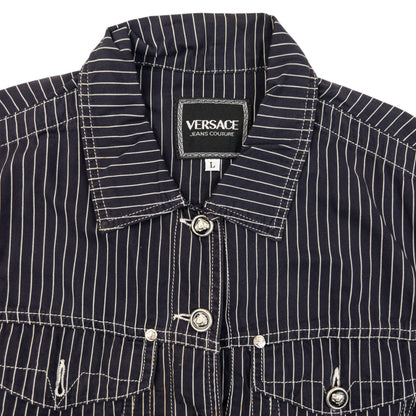 Vintage 2000s Versace Jeans Couture Striped Jacket Womens Size L | Large, Navy