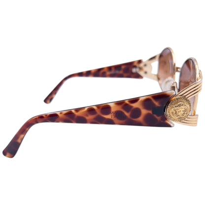 Vintage 90s Gianni Versace Embossed Tortoise Shell Sunglasses | O/S, Brown