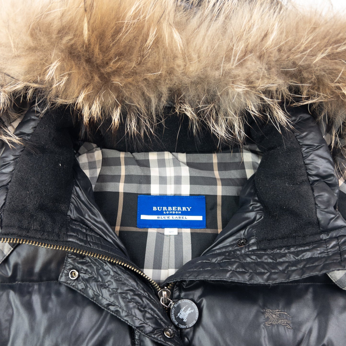 Vintage 2000s Burberry Blue Label Fur Hood Puffer Jacket Womens Size M | Medium, Multicoloured