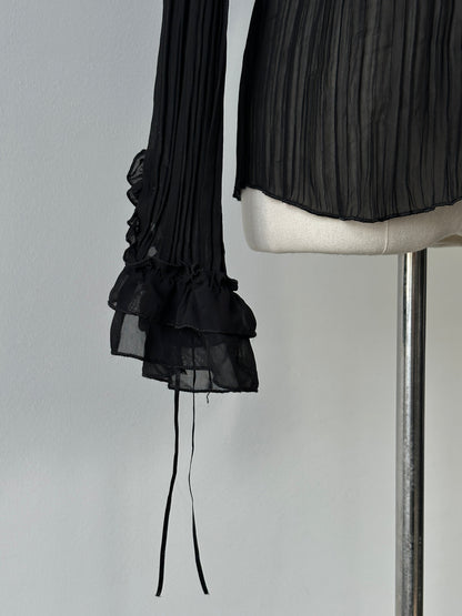 Vintage 2000s Sheer Ruffle Pleated Fitted Shirt - S
