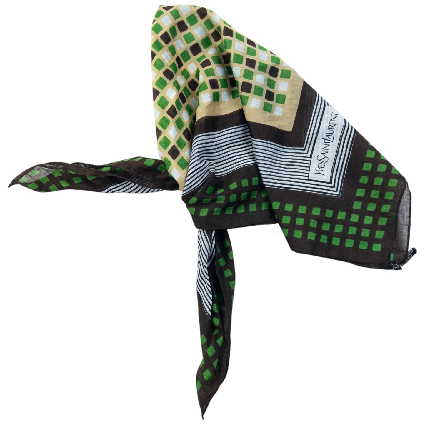 Vintage 90s YSL Yves Saint Laurent Pattern Scarf | O/S, Green, Brown, White