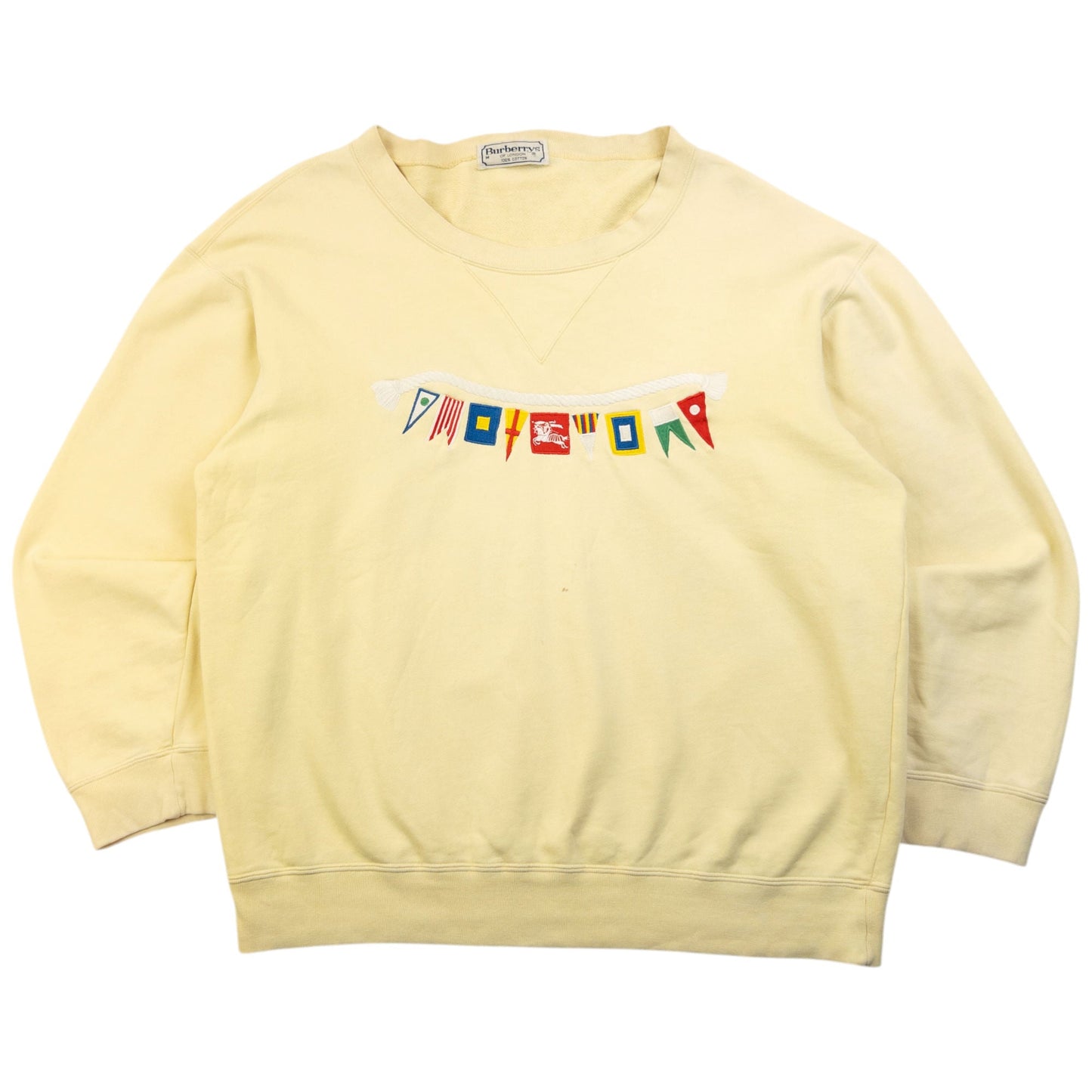 Vintage 90s Burberry Embroidered Flag Sweatshirt Size M | Medium, Yellow