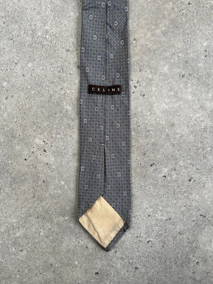 Celine 1990s pure silk woven monogram tie featuring intricate pattern and elegant craftsmanship.