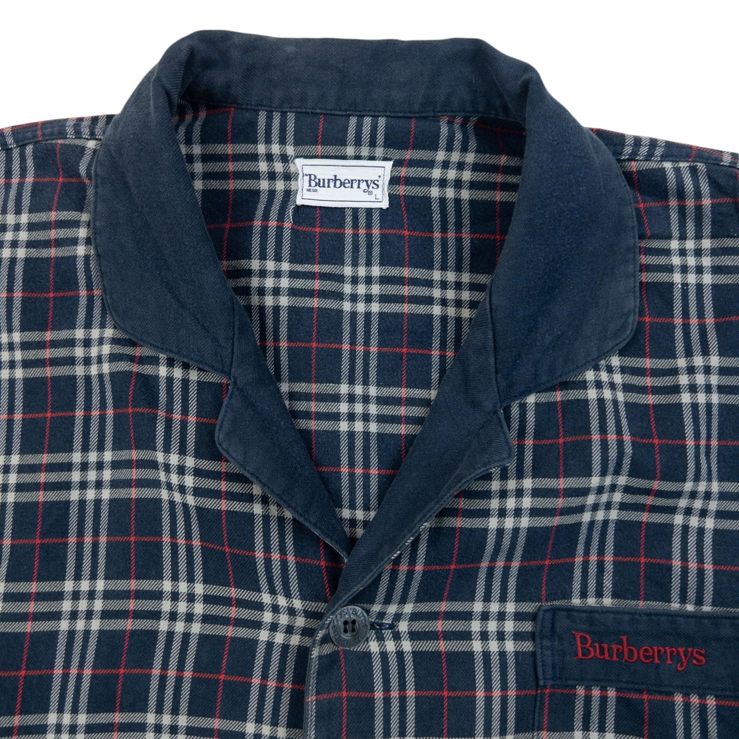 Vintage 90s Burberry Nova Check Long Sleeve Button Up Pyjama Shirt SizeM | Medium, Navy