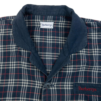 Vintage 90s Burberry Nova Check Long Sleeve Button Up Pyjama Shirt SizeM | Medium, Navy