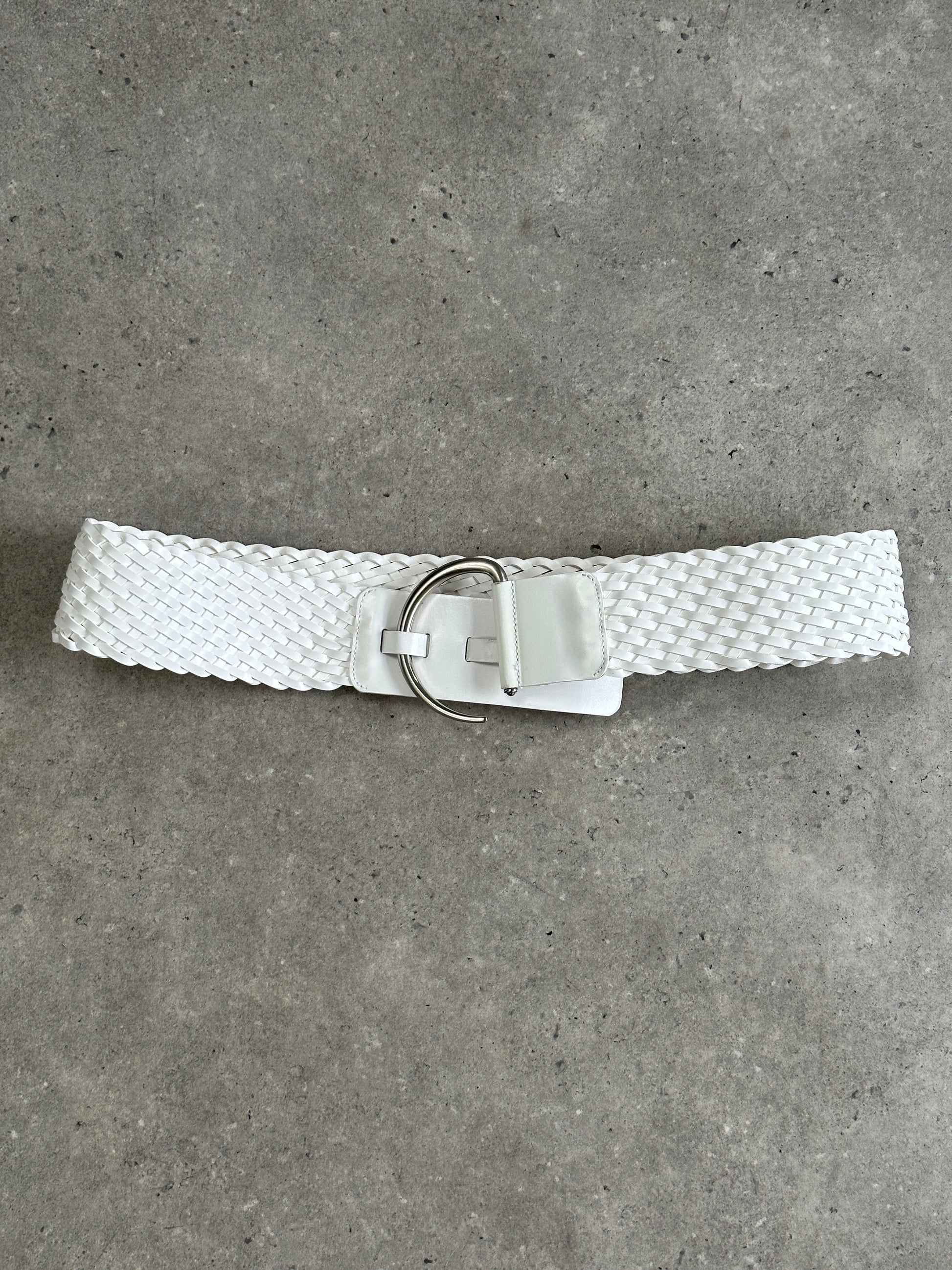 Vintage 1990s Leather Chunky D Ring Woven Belt - W40-43