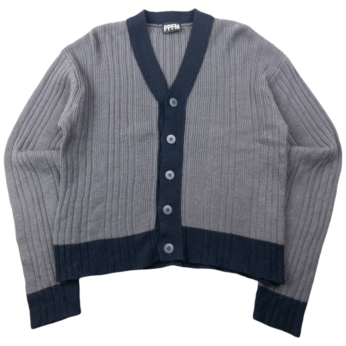 Vintage 2000s PPFM Ribbed Cardigan Size S | Small, Grey