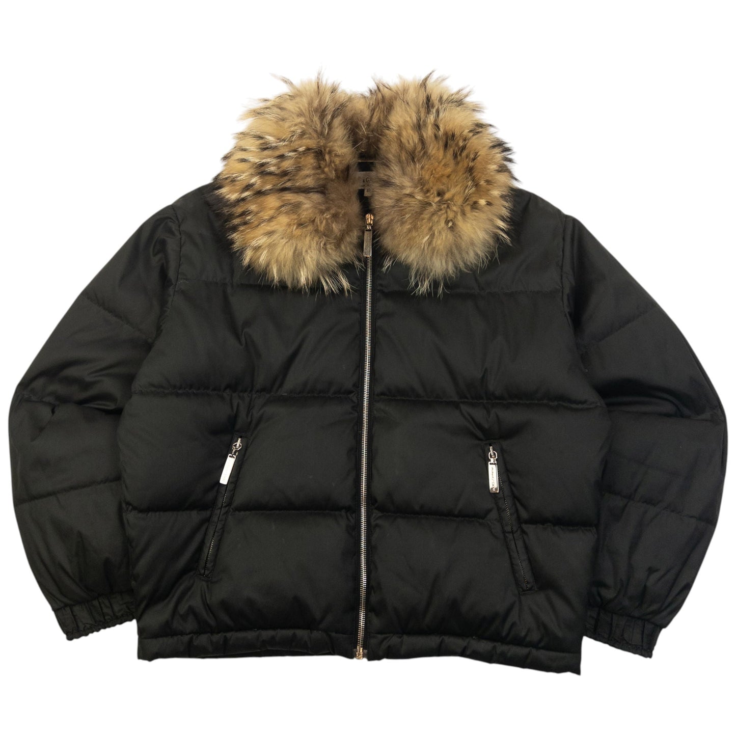 Vintage 2000s Dolce & Gabbana Fur Collar Puffer Jacket Womens Size M | Medium, Black