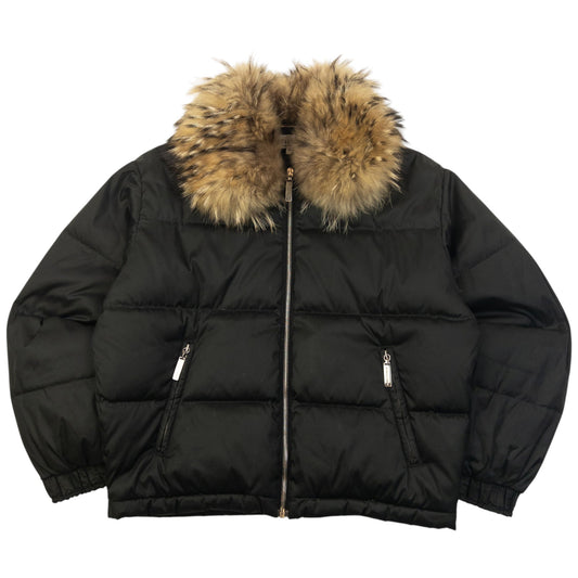 Vintage 2000s Dolce & Gabbana Fur Collar Puffer Jacket Womens Size M | Medium, Black