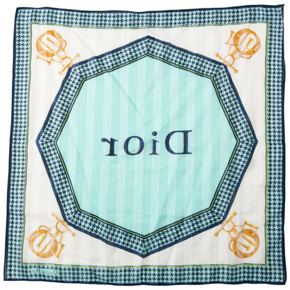 Vintage 90s Dior Houndstooth Silk Scarf | O/S, Blue, White, Yellow