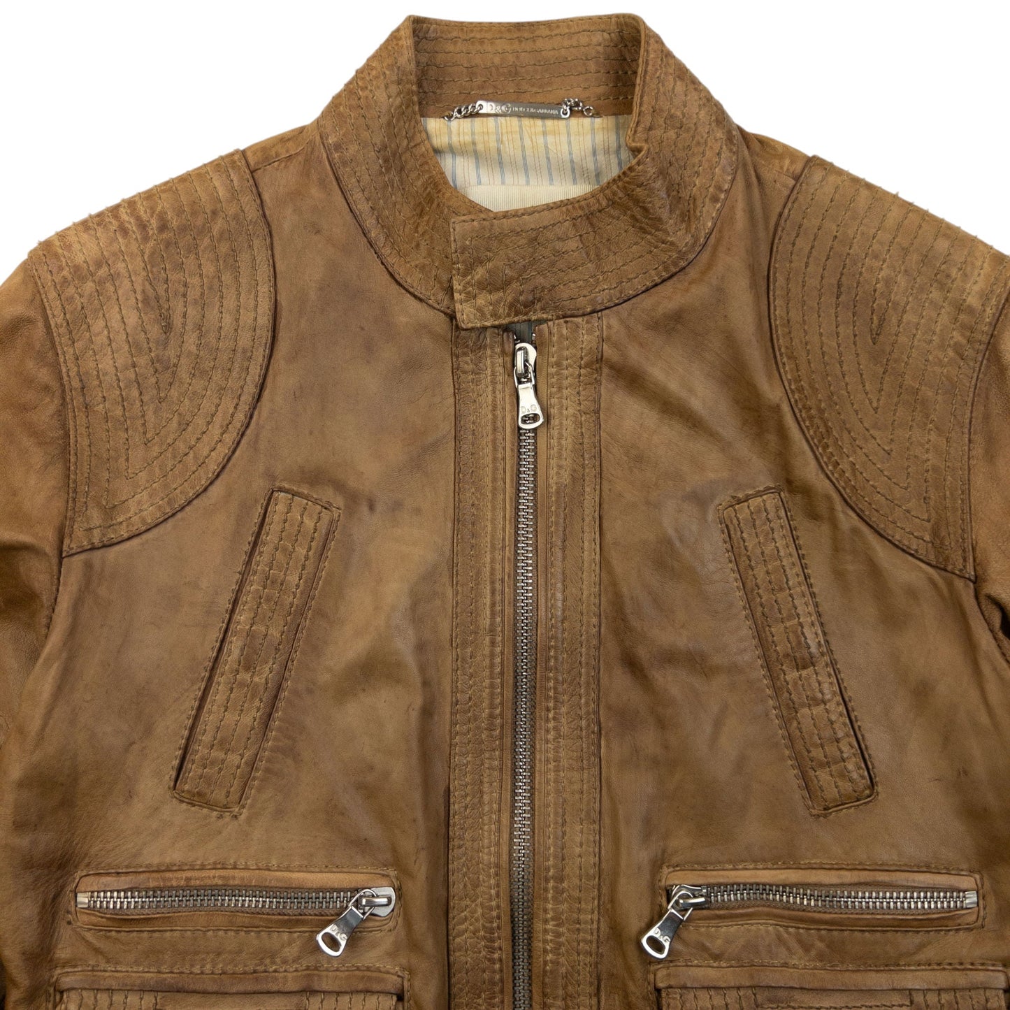 Vintage 2000s Dolce & Gabbana Zip Up Leather Jacket Size S | Small, Brown