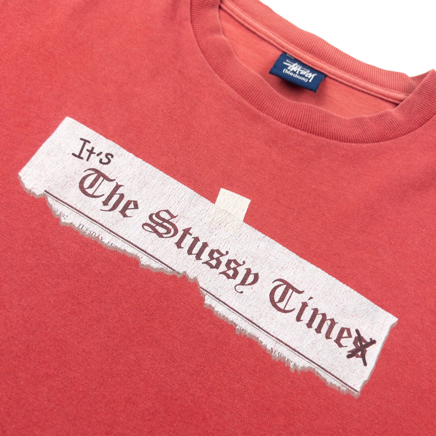 Vintage 2000s Stussy It's The Stussy Time Newspaper Graphic T Shirt Size M | Medium, Red