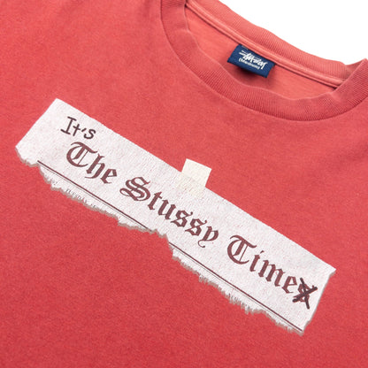 Vintage 2000s Stussy It's The Stussy Time Newspaper Graphic T Shirt Size M | Medium, Red