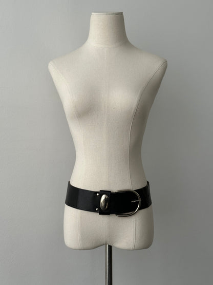 French Vintage 1990s Leather Chunky Belt - W23-28