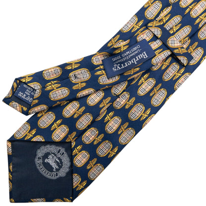 Vintage 80s Burberry Nova Check Cuff Link Print Silk Tie | O/S, Navy