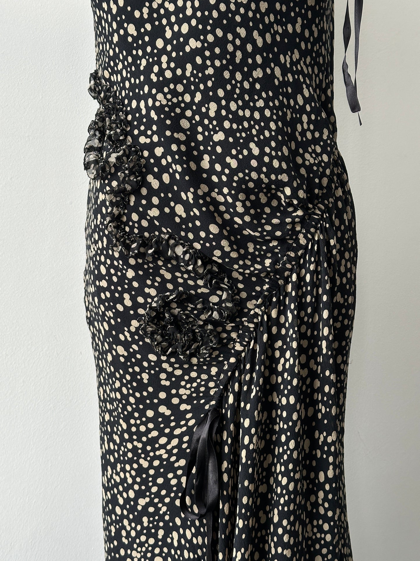 Vintage 2000s Silk Asymmetric Ruffle Print Dress - S-M