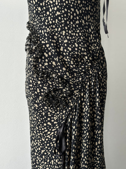 Vintage 2000s Silk Asymmetric Ruffle Print Dress - S-M