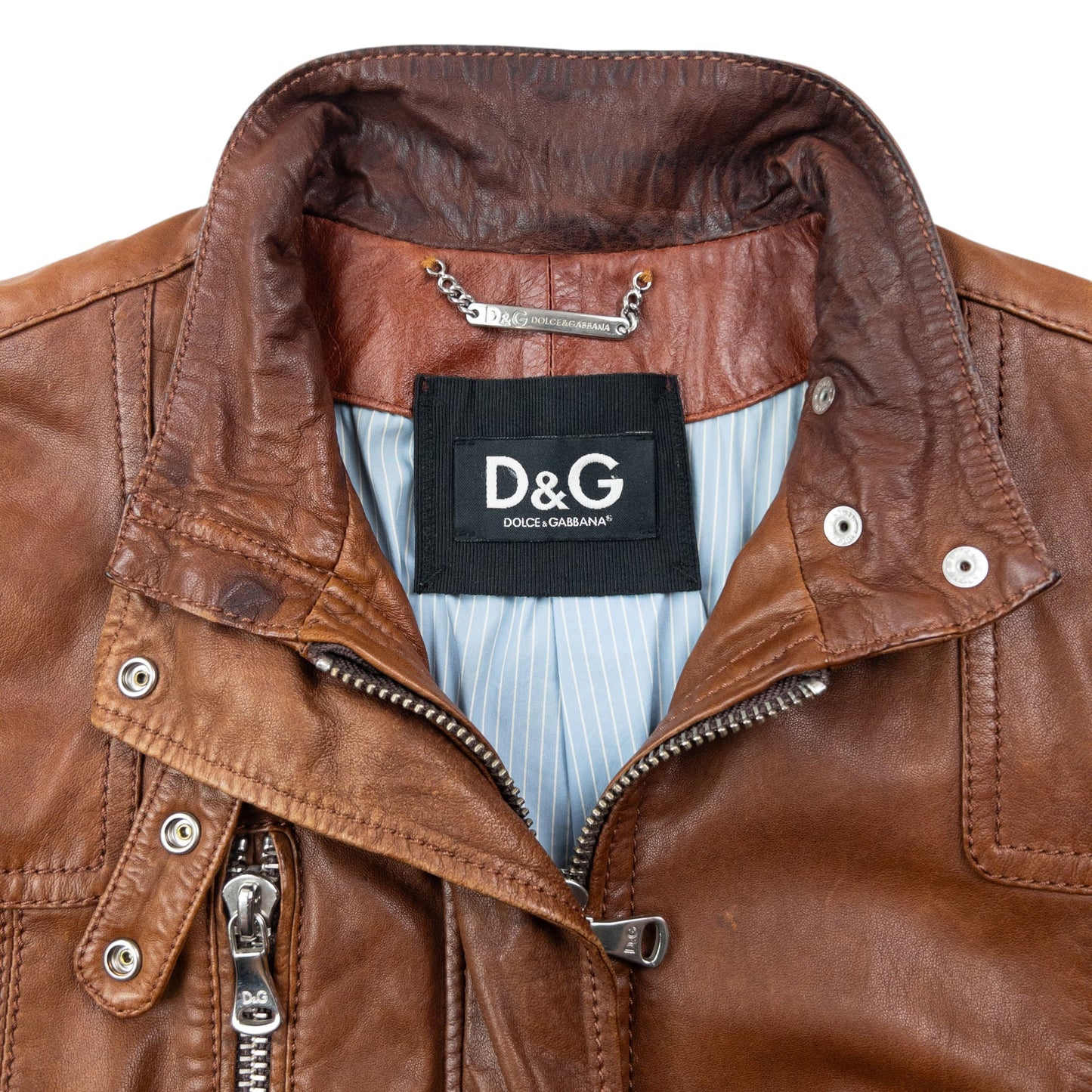 Vintage 2000s Dolce & Gabbana Zip Up Leather Jacket Womens Size S | Medium, Brown