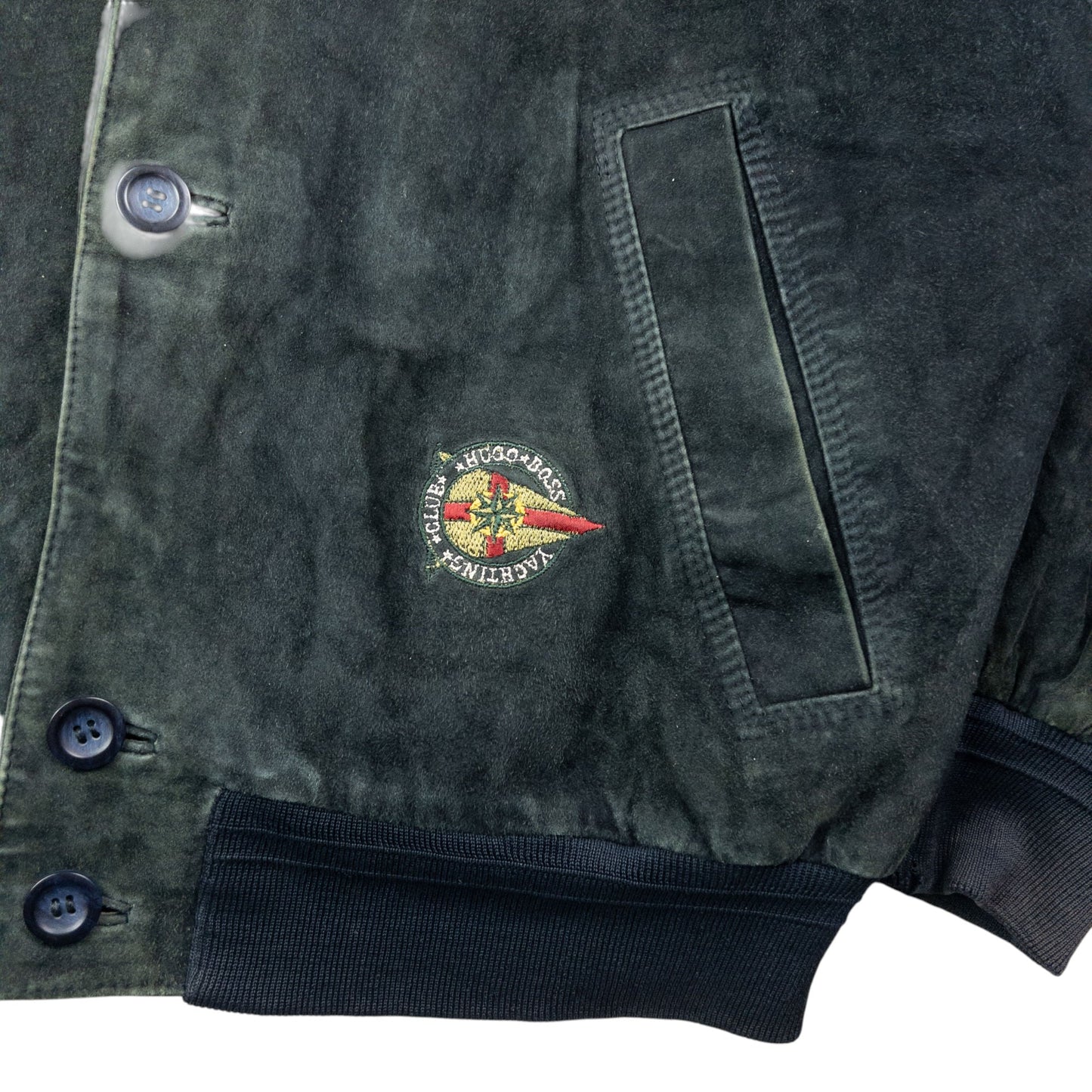Vintage 90s Hugo Boss Button Up Suede Bomber Jacket Size XL | XL, Green
