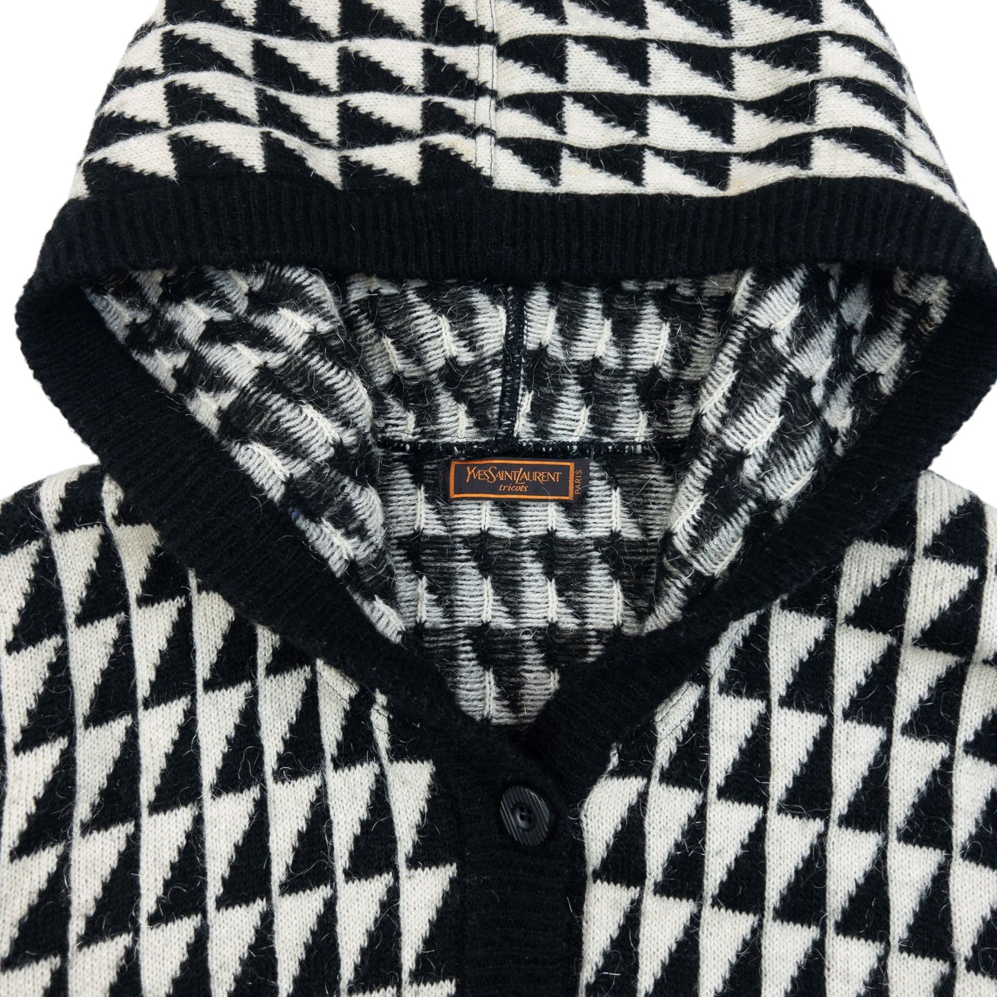 Vintage 80s YSL Yves Saint Laurent Geometric Wool Knit Jacket Size S | Small, Black