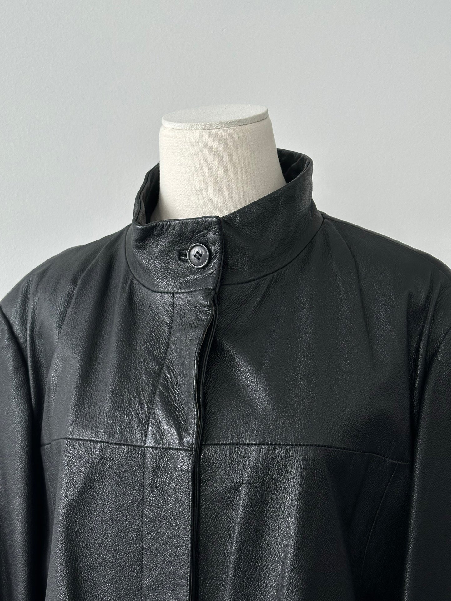 Vintage 1990s Collarless Leather Trench Coat - L/XL