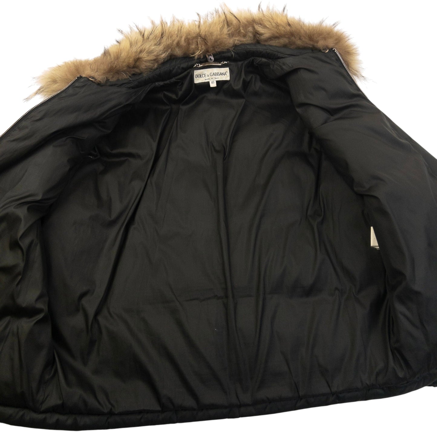 Vintage 2000s Dolce & Gabbana Fur Collar Puffer Jacket Womens Size M | Medium, Black