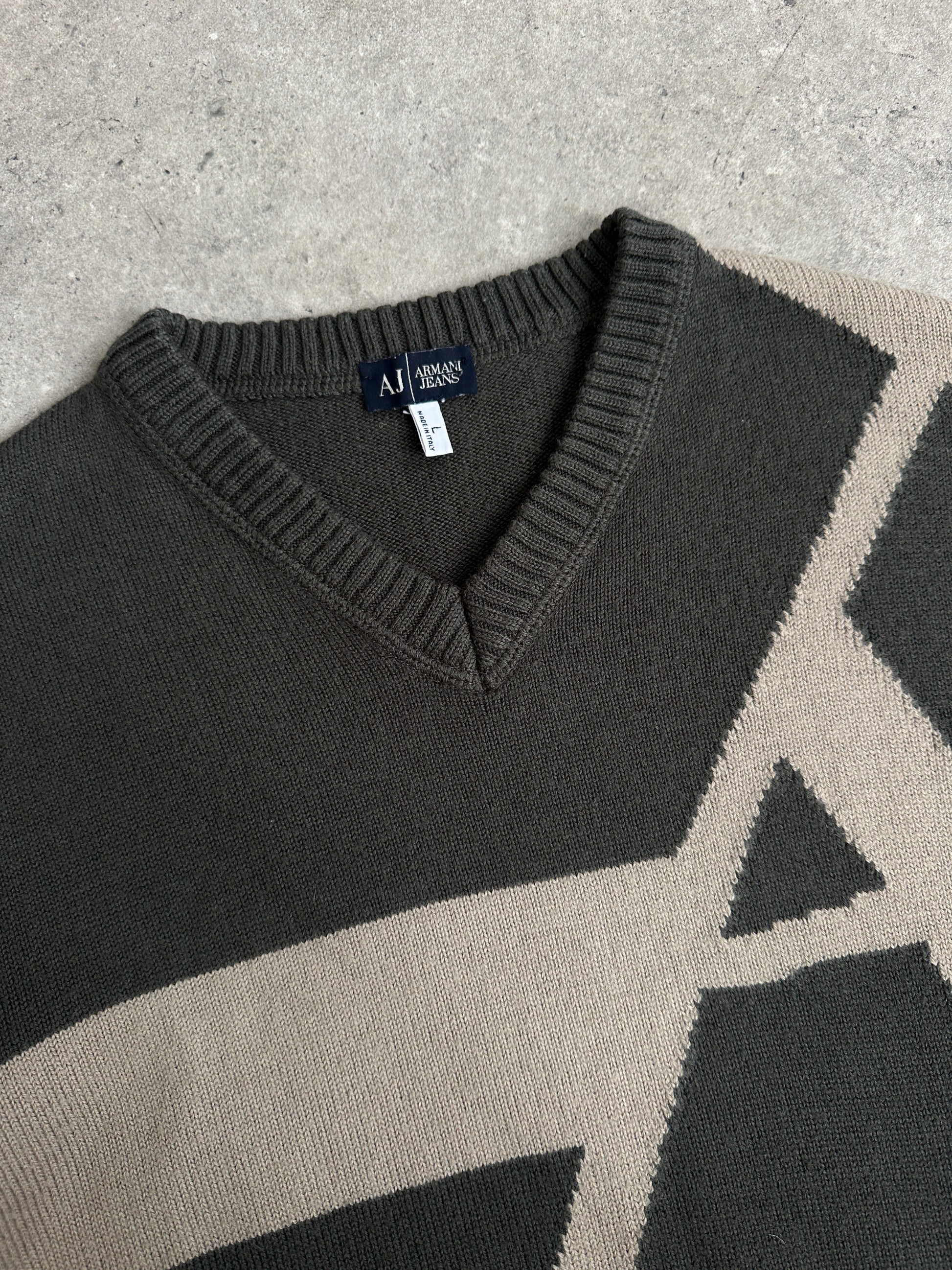 Armani Jeans 1990s Wool Logo V Neck Jumper - S