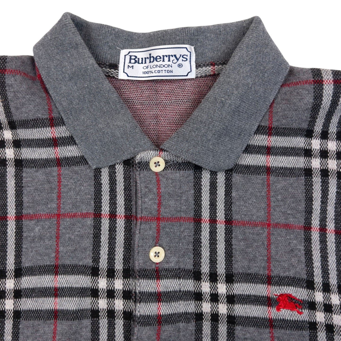 Vintage 90s Burberry Nova Check Polo Jumper Size S | Small, Grey