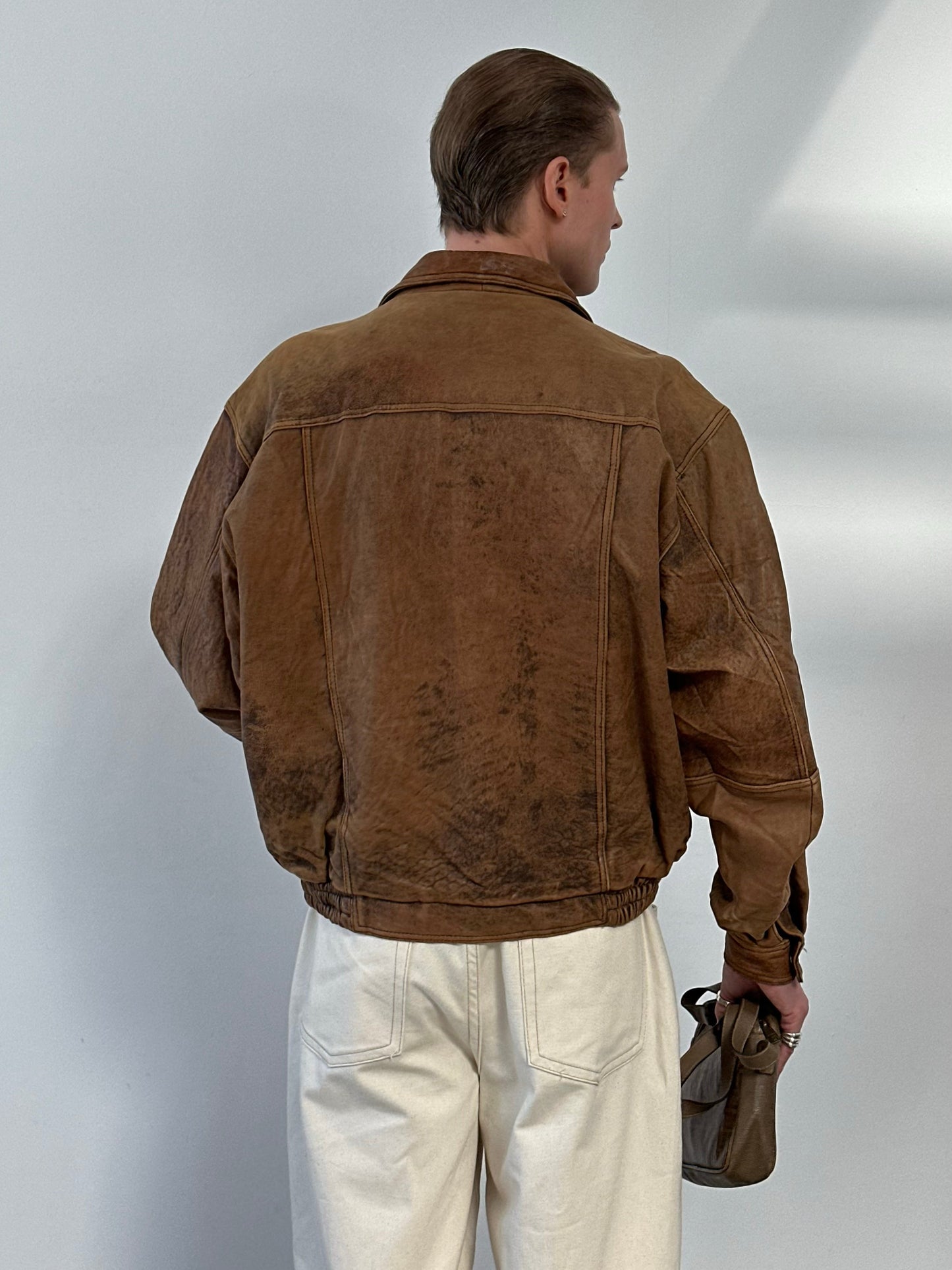 Vintage 1990s Aged Leather Bomber Jacket - XL