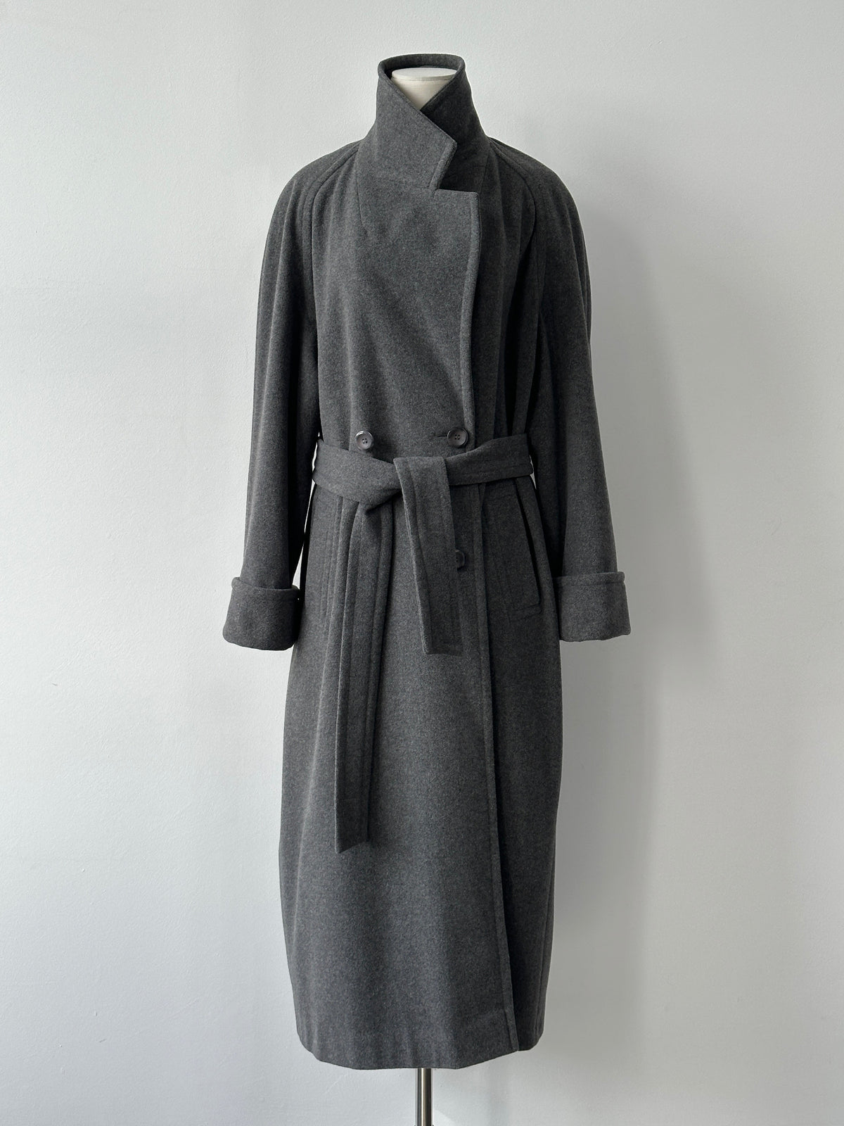 British Vintage 1990s Wool Cashmere Belted Double Breasted Coat - XL