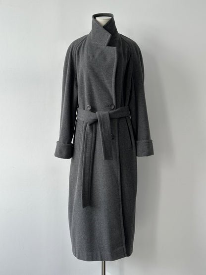 British Vintage 1990s Wool Cashmere Belted Double Breasted Coat - XL