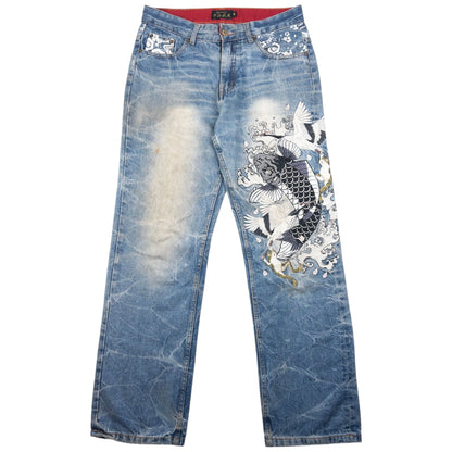 Vintage Fugutaiten Wagara Embroidered Japanese Denim Jeans W31