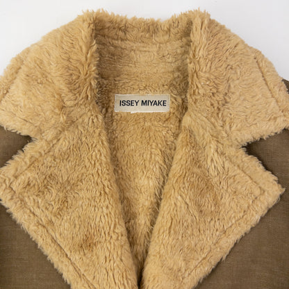 Vintage 90s Issey Miyake Fur Lined Button Up Jacket Size M | Medium, Beige