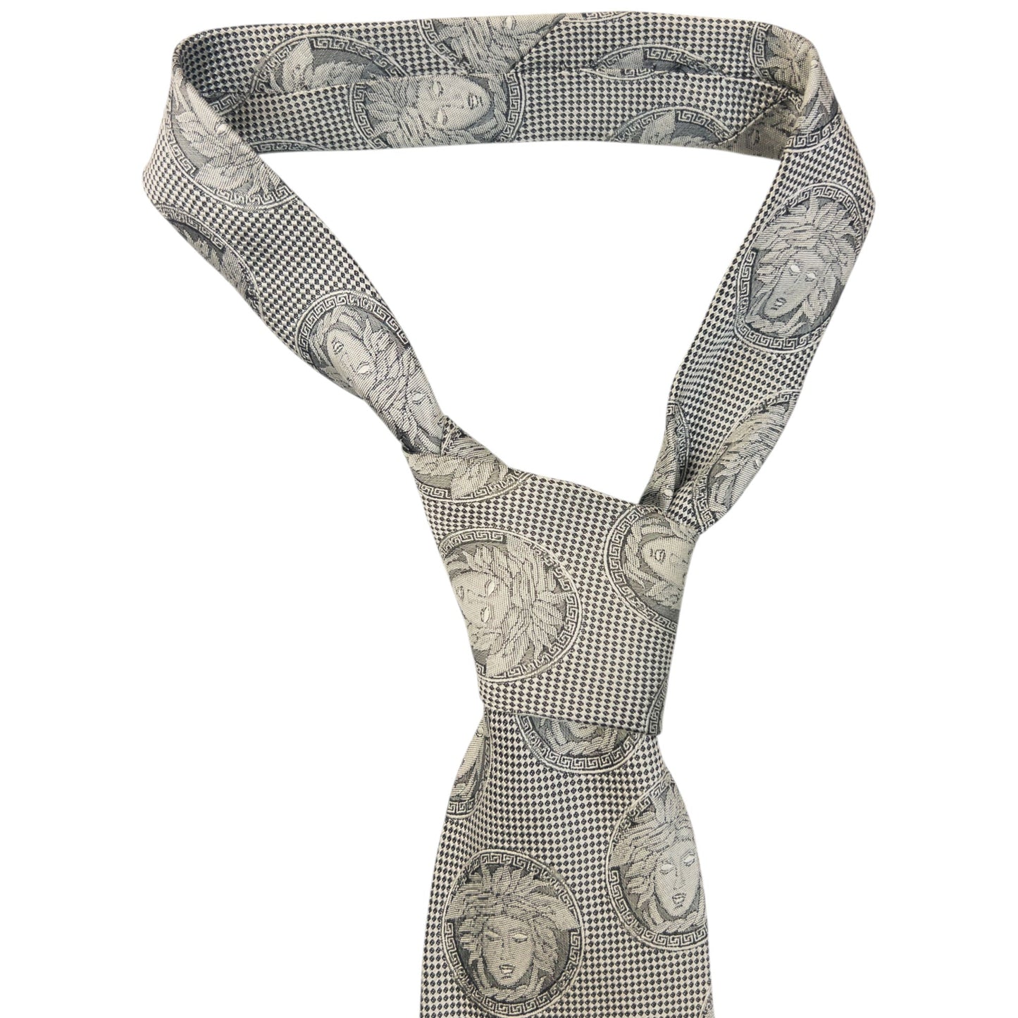 Vintage 90s Gianni Versace Monogram Medusa Silk Tie | O/S, Grey