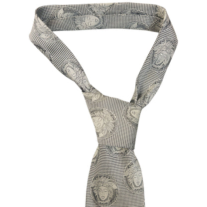 Vintage 90s Gianni Versace Monogram Medusa Silk Tie | O/S, Grey