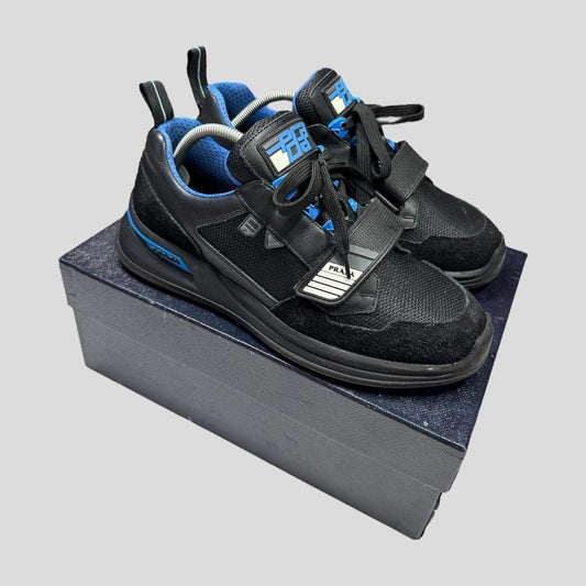Prada 2018 Mechano Nero Voyage Rubber + Leather Logo Trainers - UK8.5/9 | 8.5, Black