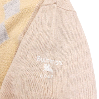 Vintage 90s Burberry Golf Argyle Wool Knit Jumper Size S | Small, Beige