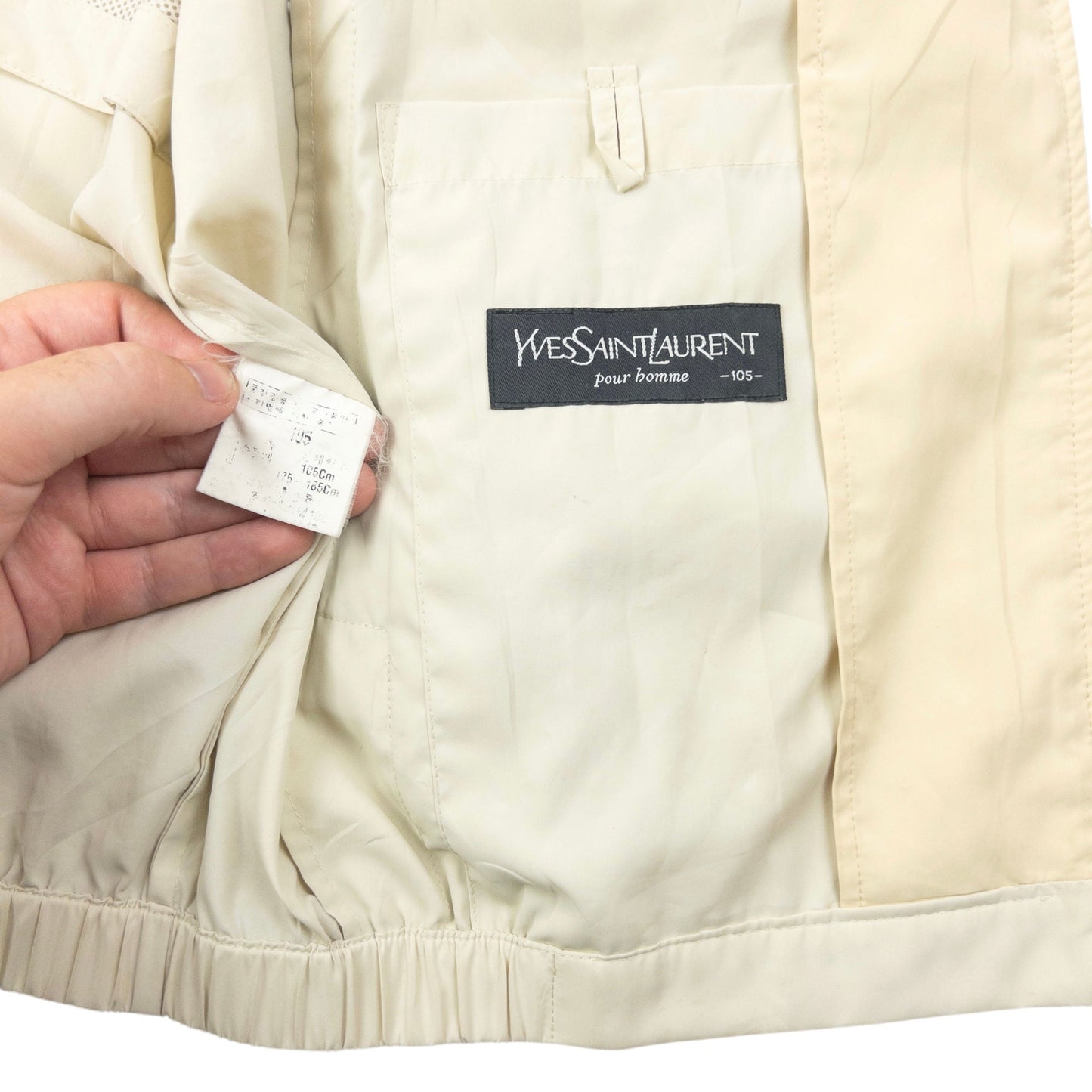 Vintage 90s YSL Yves Saint Laurent Harrington Jacket Size M | Medium, Cream